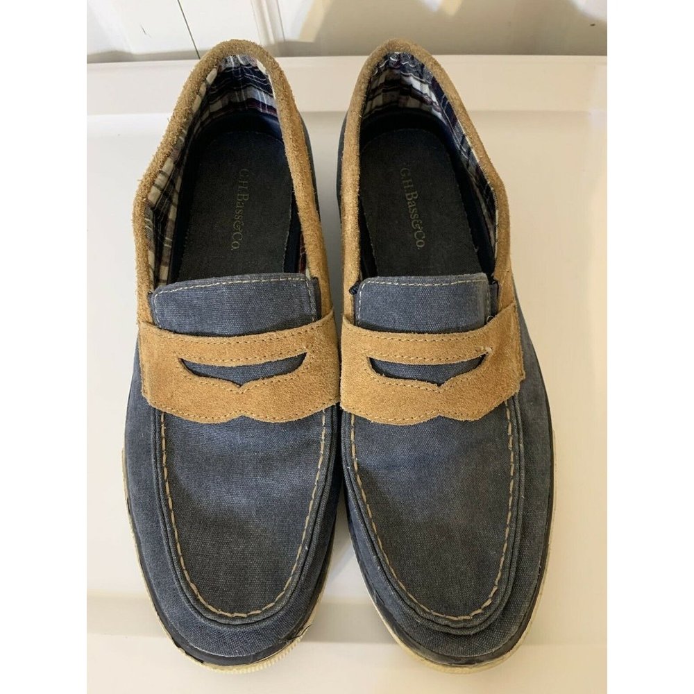 G H Bass Olsen Penny Loafer Shoe Men’s Sz 10 1/2 M Blue Tan Slip‎ On